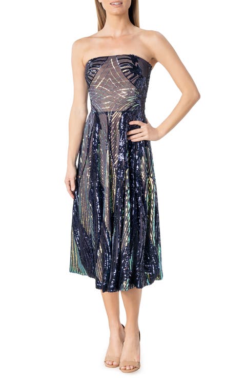 Sequin Strapless Fit & Flare Dress