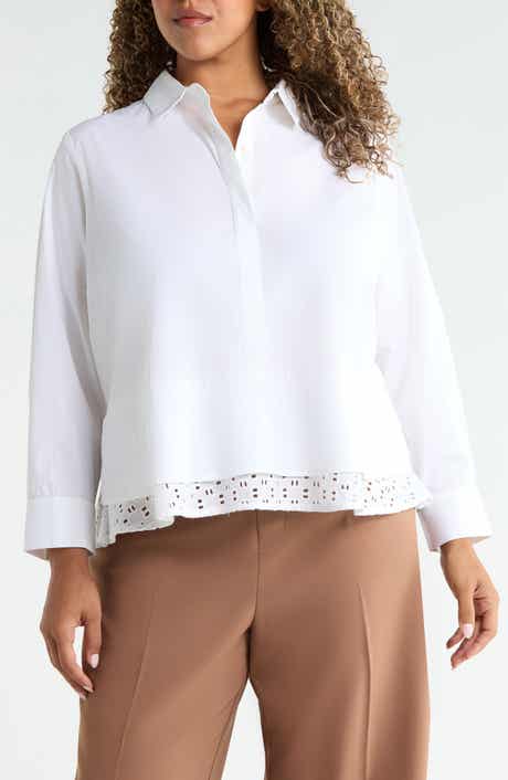 Eyelet Trim Stretch Cotton Popover Shirt