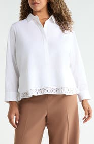 NIC+ZOE Eyelet Trim Stretch Cotton Popover Shirt