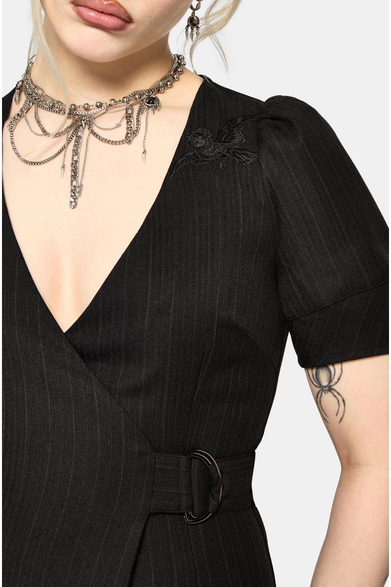 Meliora Wrap Embroidered Mini Dress, Alternate, color, Black