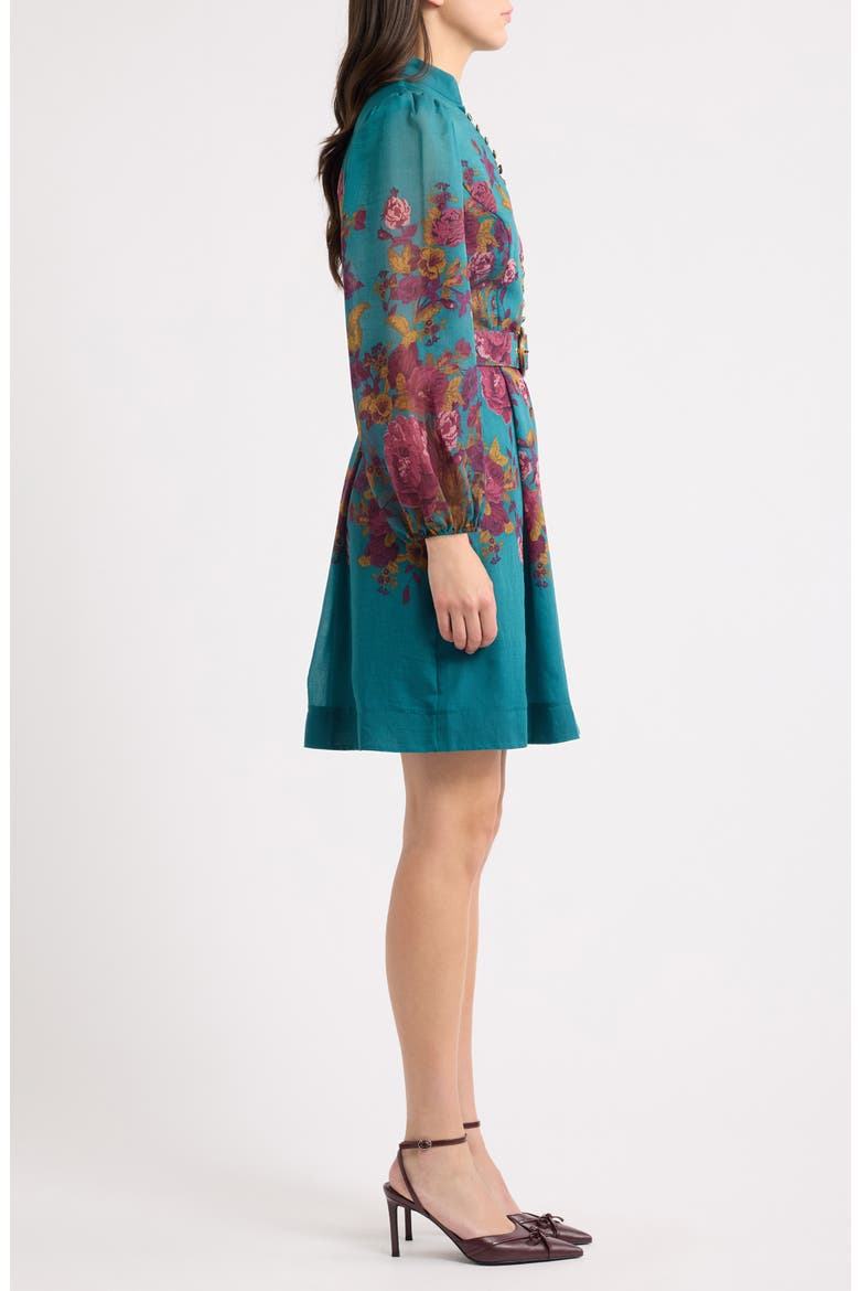 Floral Print Long Sleeve Dress, Alternate, color, TEAL BERRY