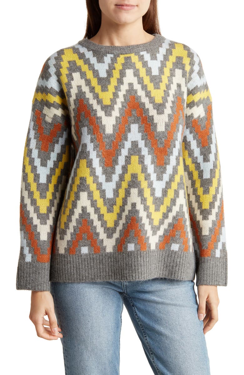 INDUSTRY REPUBLIC CLOTHING Zigzag Pullover Sweater, Main, color, Grey Multi