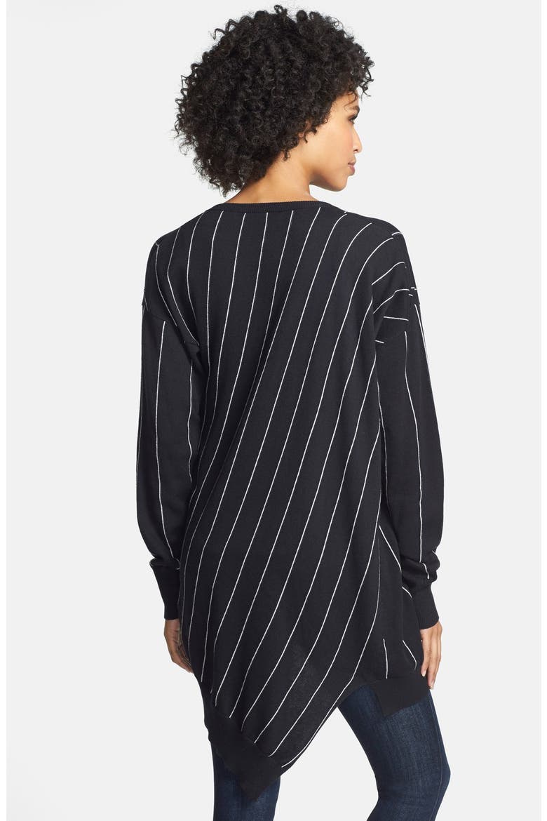 Pinstripe Oversize V-Neck Sweater, Alternate, color, RICH BLACK
