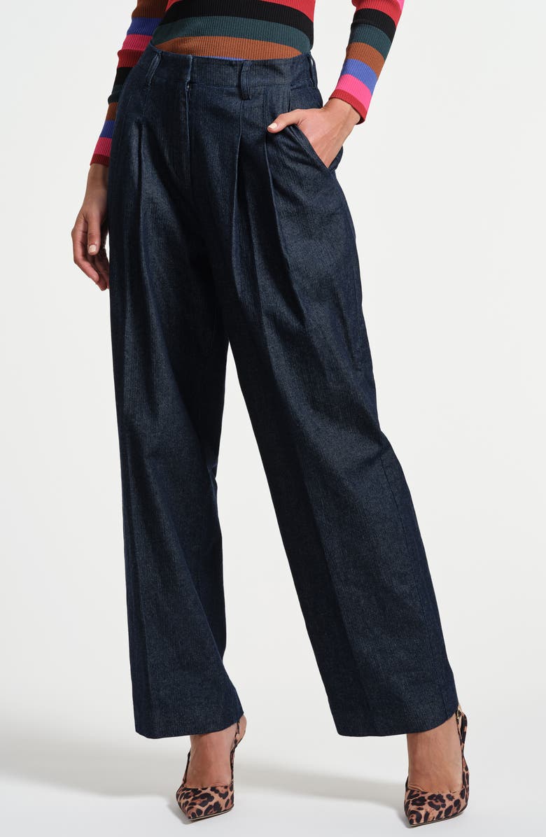 Isaac Mizrahi New York Pleated Wide Leg Jeans, Main, color, Indigo