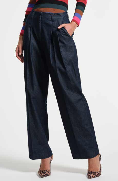 Isaac Mizrahi New York Pleated Wide Leg Jeans
