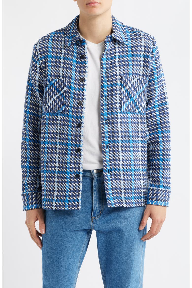 Whiting Houndstooth Check Overshirt, Main, color, NAVY / BLUE