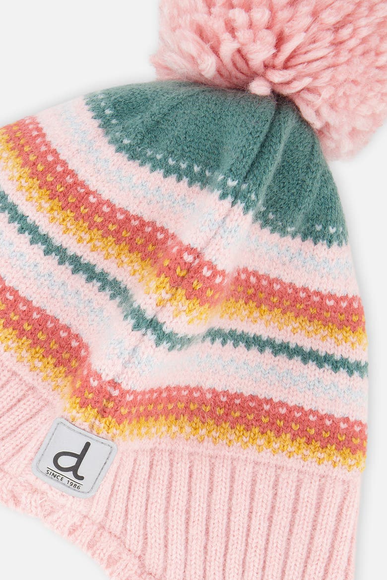 Peruvian Jacquard Fleece-Lined Earflap Knit Hat with Pompom, Alternate, color, Pink and Green Jacquard