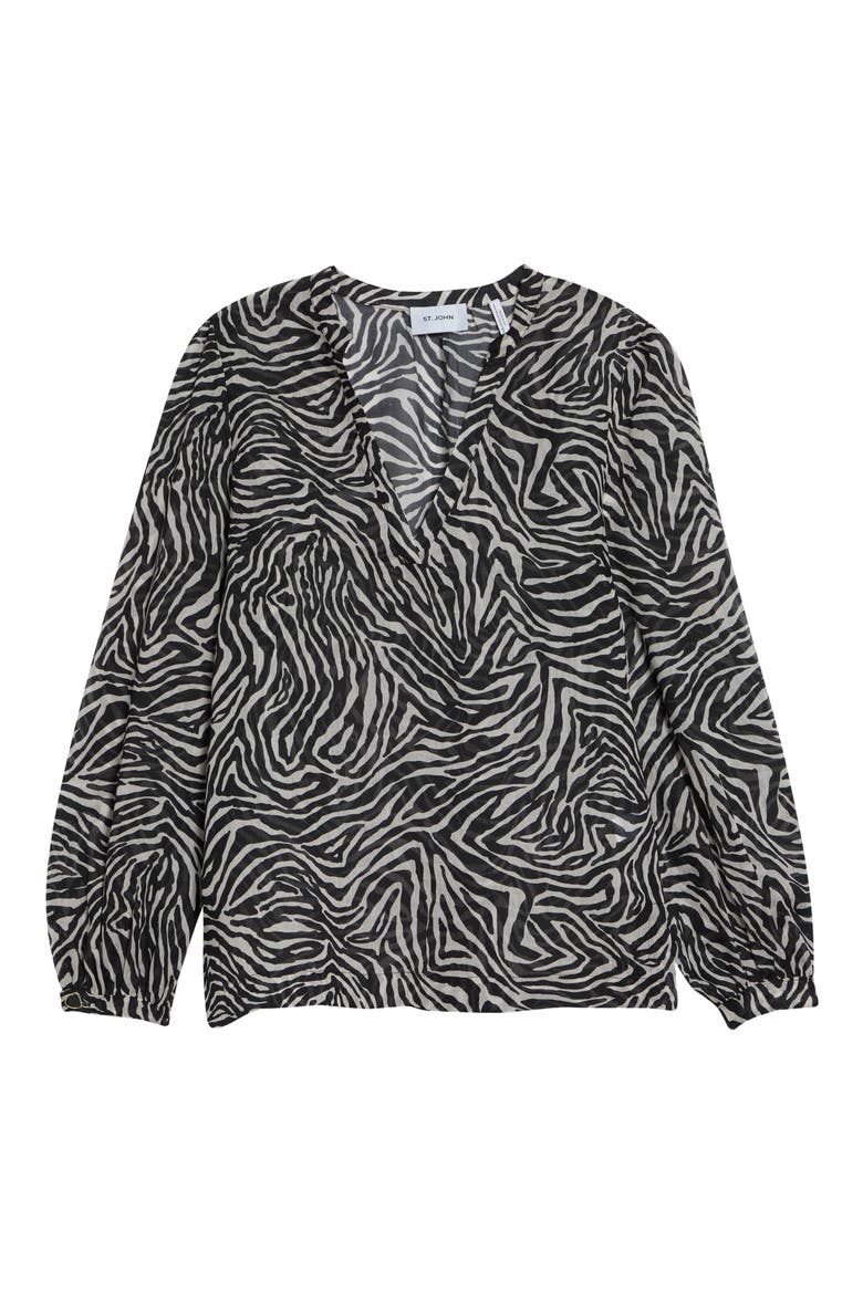 Kathleen Zebra Print Voile V-Neck Tunic, Alternate, color, BLACK/ LINEN