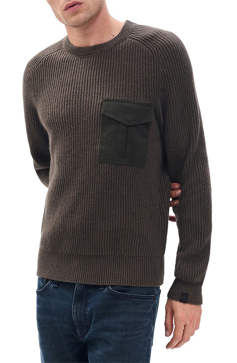 rag & bone Walker Mixed Media Wool Blend Sweater, Alternate, color, Bark