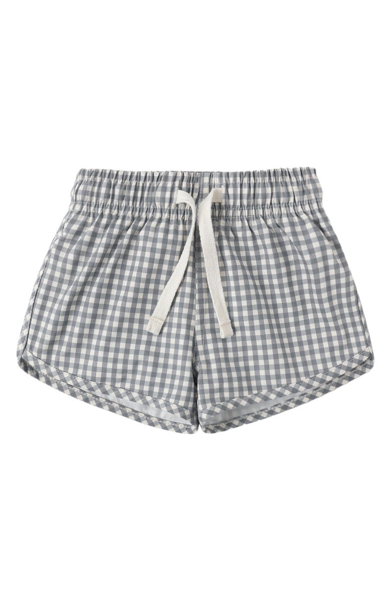 QUINCY MAE Gingham Print UPF 50+ Swim Trunks, Main, color, Ocean