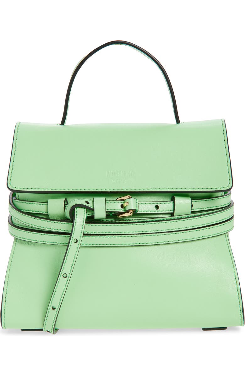 Moschino Small Tie Me Leather Top Handle Bag, Main, color, 822 Pistachio