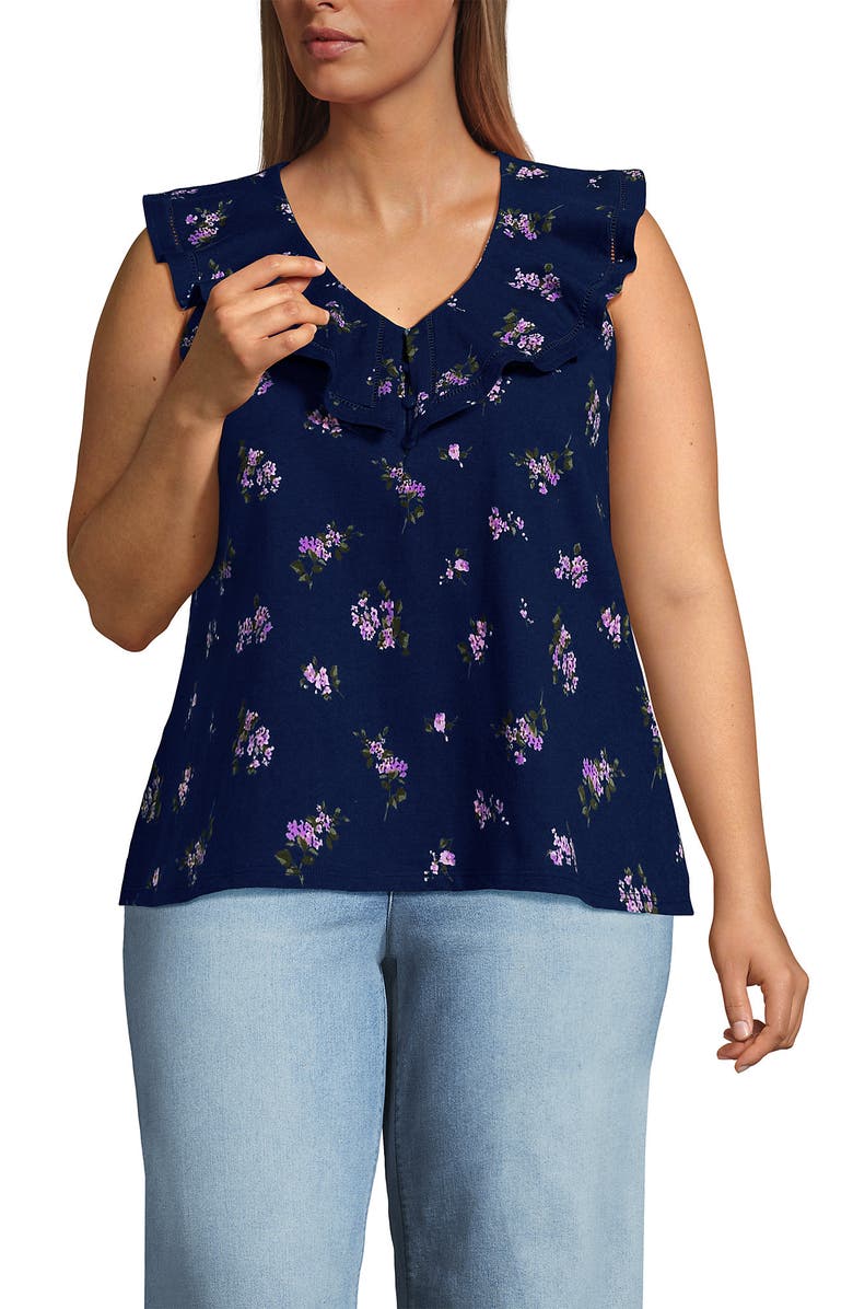 Lands' End V Neck Cascade Ruffle Top, Main, color, 