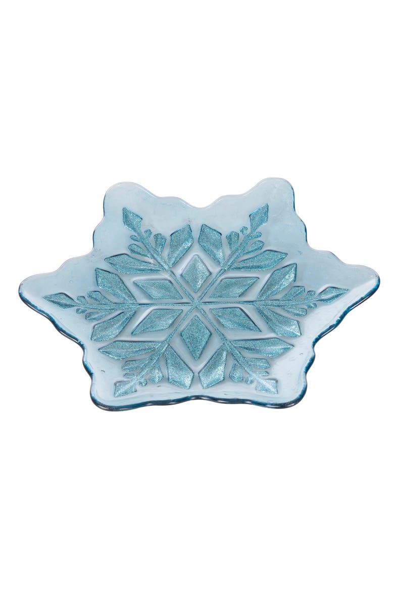 Icy Snowflake Glass Decorative Christmas Plate, Alternate, color, Blue
