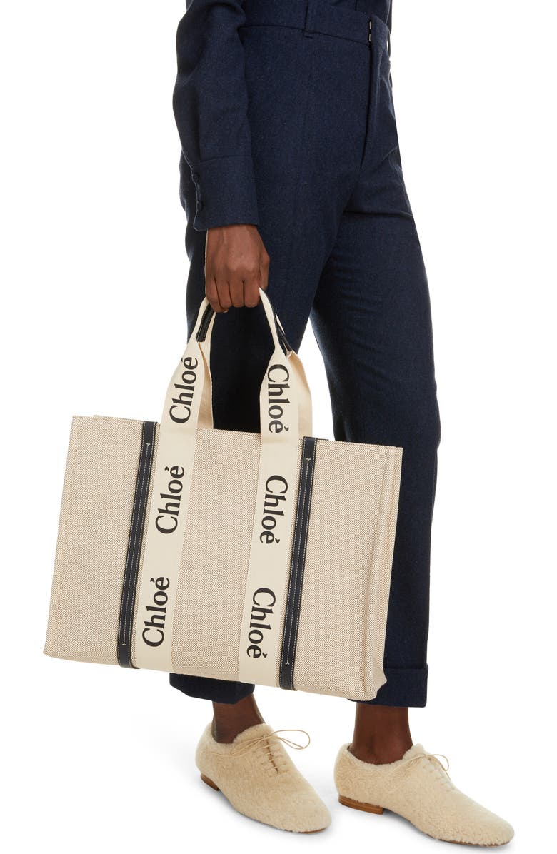 Chloé Large Woody Logo Strap Canvas Tote, Alternate, color,