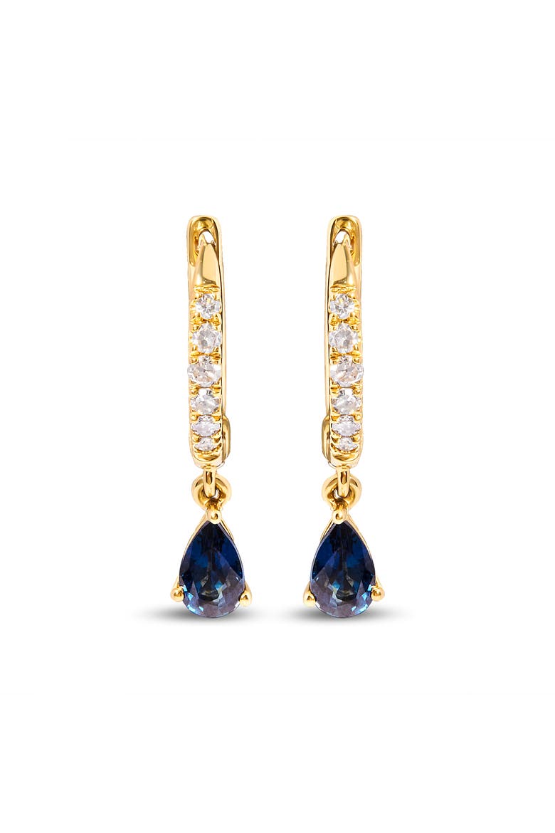 10K Yellow Gold Pear Blue Sapphire and Diamond Drop and Dangle Hoop Earrings, Alternate, color, Yellow