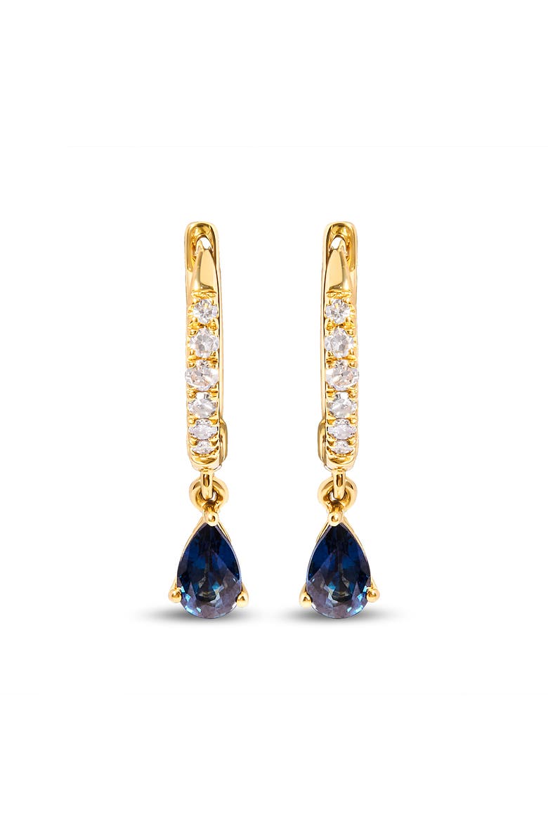 Haus of Brilliance 10K Yellow Gold Pear Blue Sapphire and Diamond Drop and Dangle Hoop Earrings, Alternate, color, Yellow