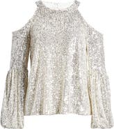 CeCe Sequin Cold Shoulder Top