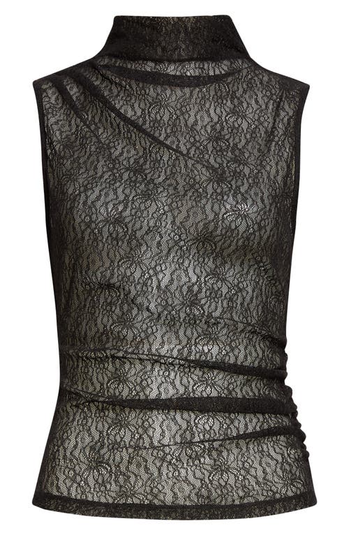 Veronica Beard Mylie Lace Mock Neck Sleeveless Top In Black
