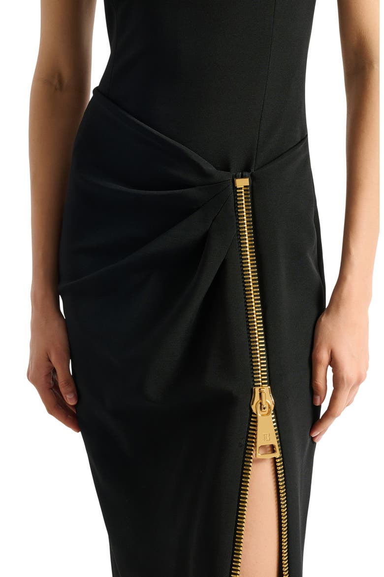 Long jersey dress with leg slit, Alternate, color, black