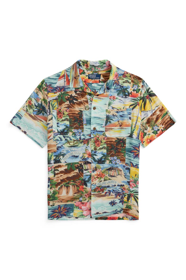 Surf Print Classic Fit Camp Shirt, Alternate, color, 6665 SURF SCENIC PATCHWORK