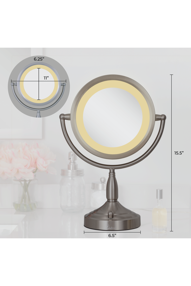 Lighted Makeup Mirror with 8X/1X Magnifications, Alternate, color, Satin Nickel