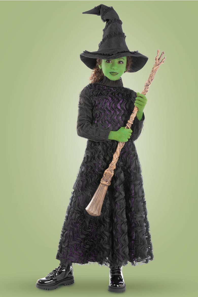 Wicked Deluxe Elphaba Girls Costume, Main, color, Black