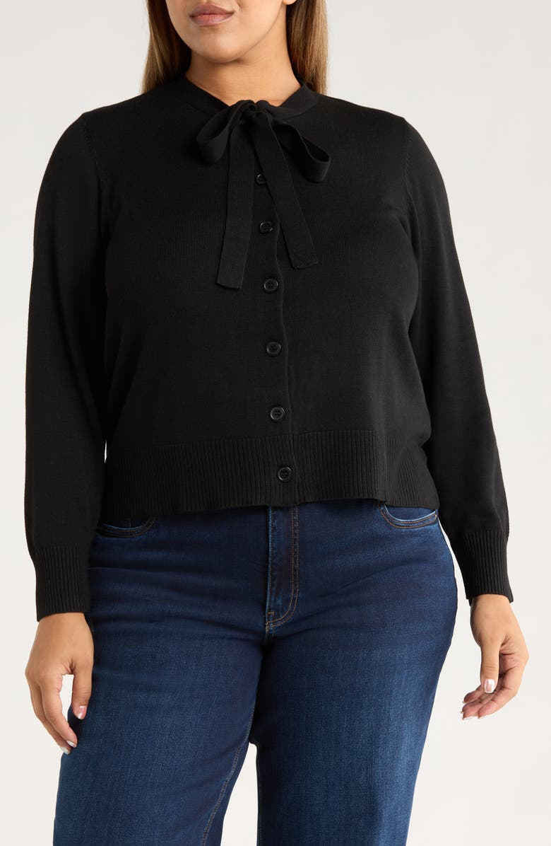 CeCe Tie Neck Cardigan, Main, color, Rich Black