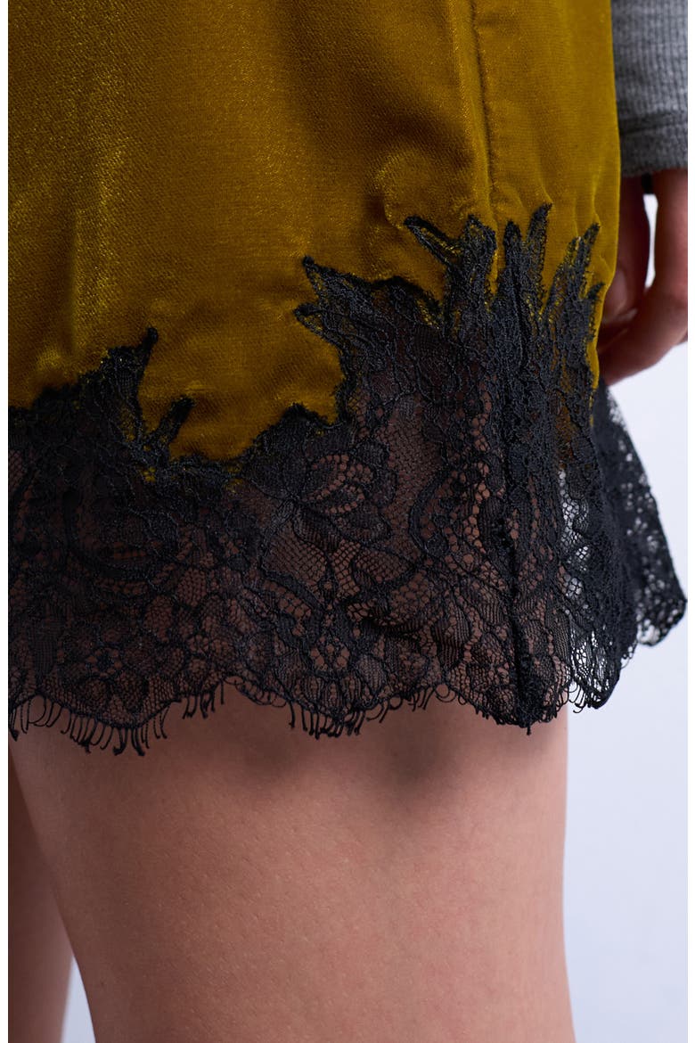 Velvet Lace Trim Miniskirt, Alternate, color, KHAKI GREEN