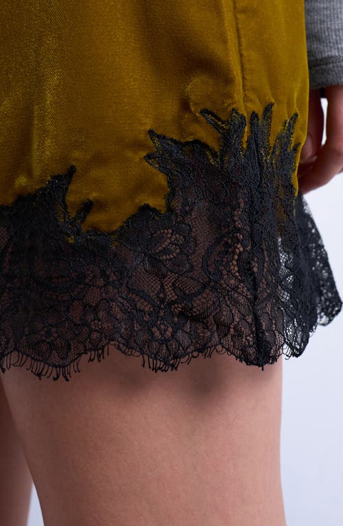 Topshop Velvet Lace Trim Miniskirt In Green