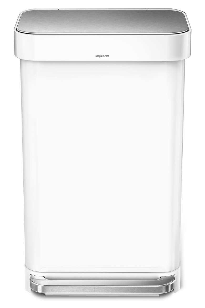 45L rectangular step can with liner pocket, Main, color, WHITE