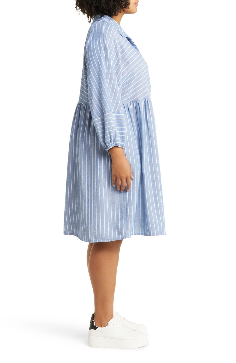 Caslon<sup>®</sup> Long Sleeve Linen Blend Shirtdress, Alternate, color, Blue- White Lena Stp