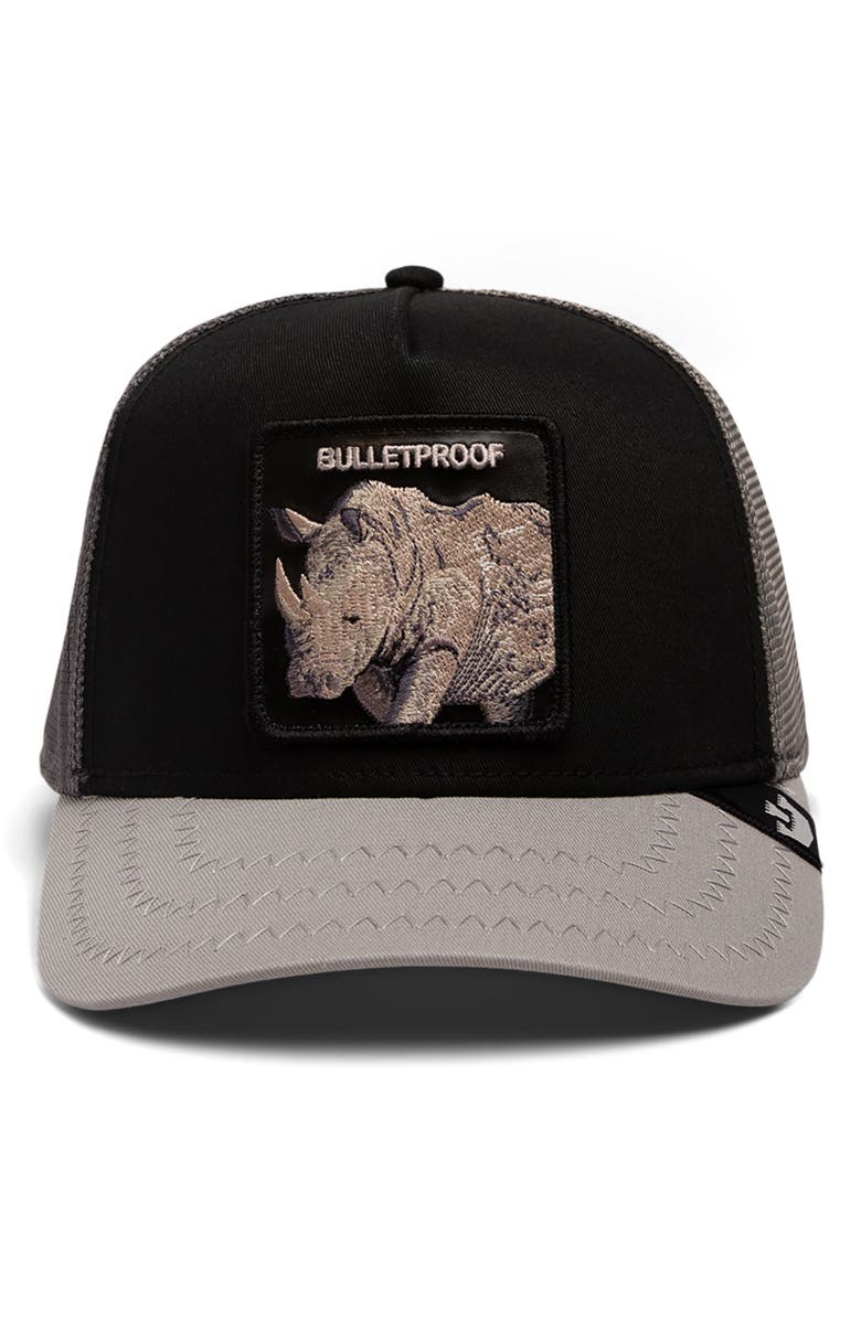 Goorin Bros. Bulletproof Rhono Patch Snapback Trucker Hat, Alternate, color, Onyx