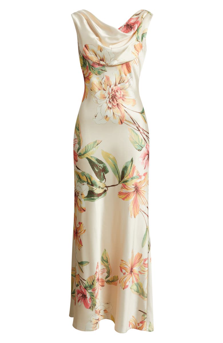 Eliza J Floral Cowl Neck Satin Gown, Alternate, color, Champagne