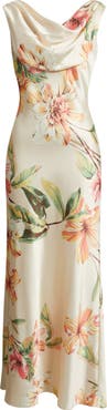 Eliza J Floral Cowl Neck Satin Gown