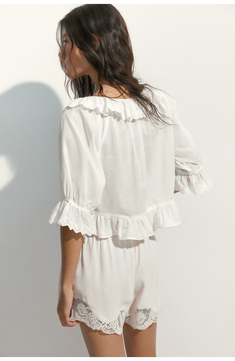 H&M Cotton blouse with eyelet embroidery, Alternate, color, Cream