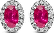 Haus of Brilliance 10K White Gold 5x3 MM Oval Cut Birthstone and Diamond Halo Stud Earrings