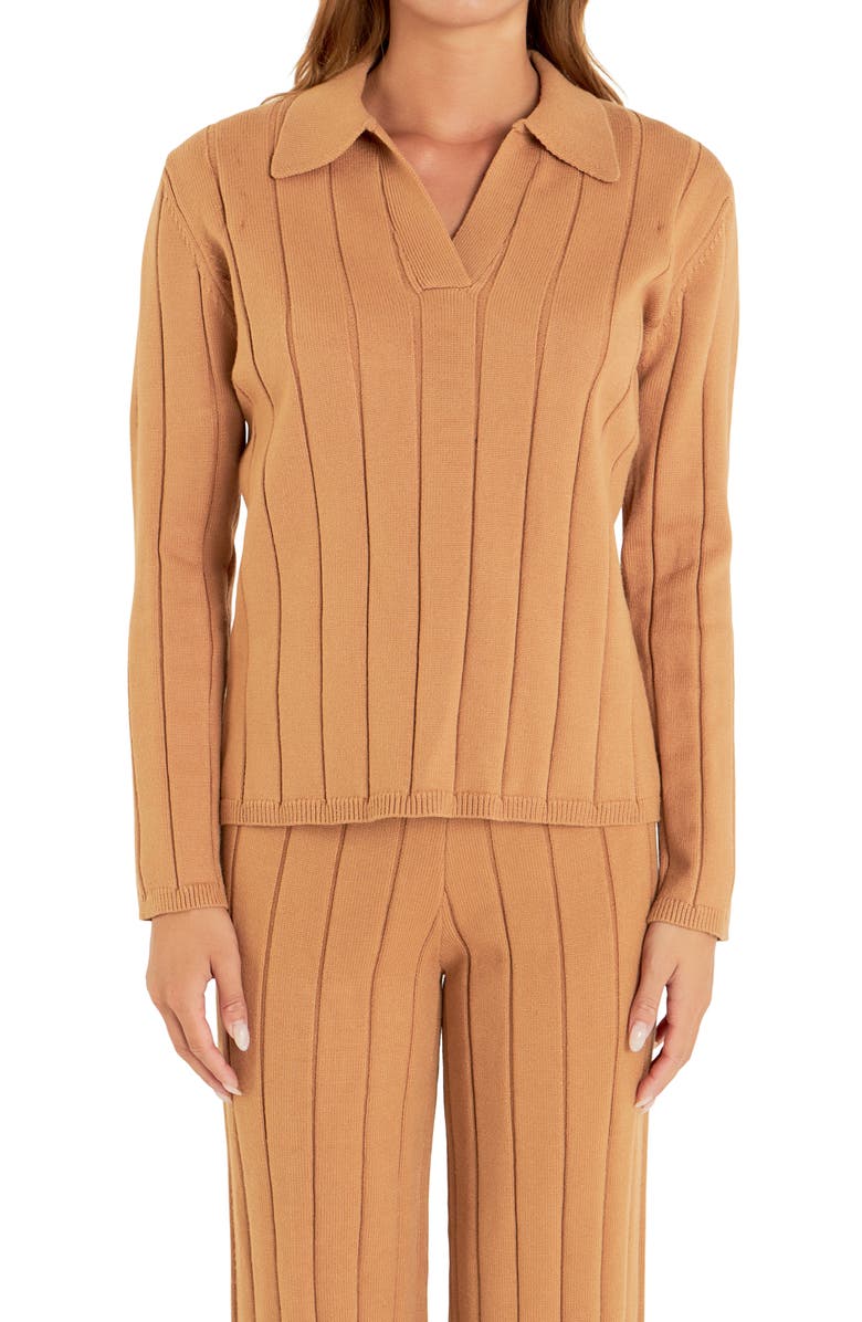 English Factory Long Sleeve Rib Knit Top, Alternate, color, Camel