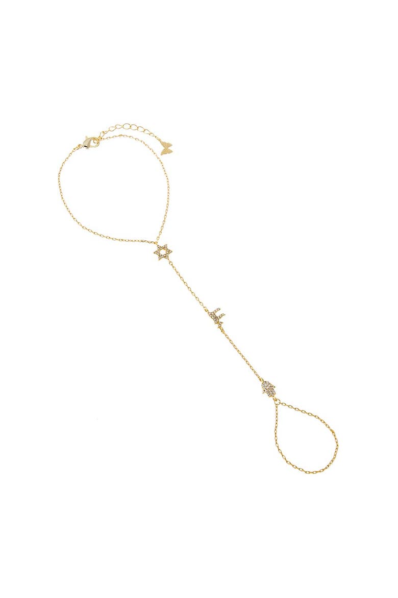 Pave Jewish Charms Hand Chain Bracelet, Main, color, Gold