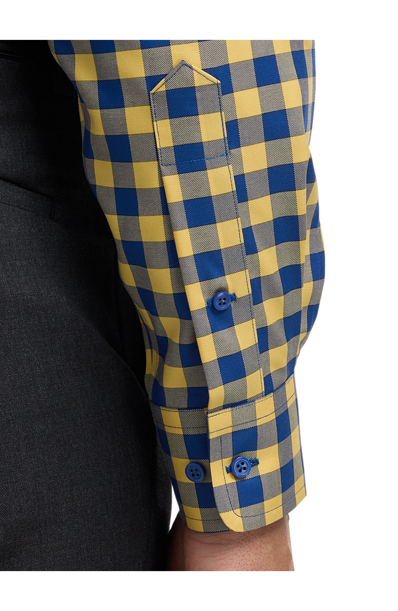 Paul Fredrick Tailored Fit Non-Iron Cotton Gingham Dress Shirt with Contrast Trim, Alternate, color, Blue/Yellow