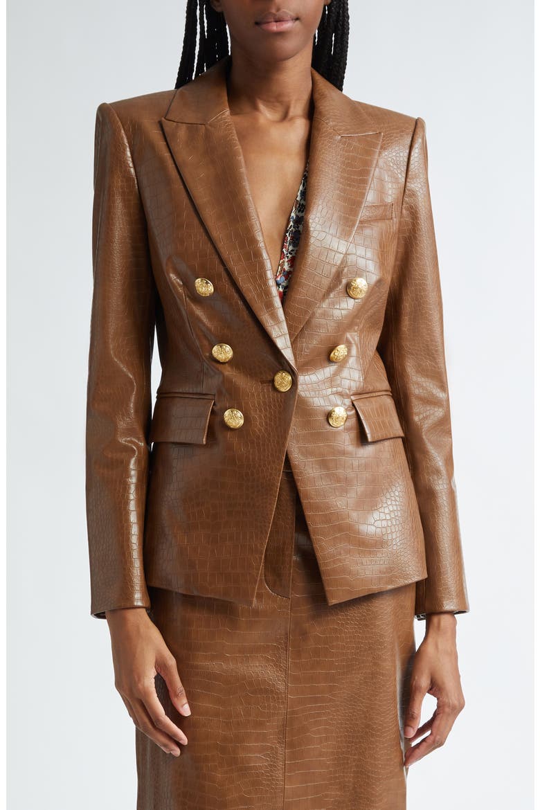 Lawrence Croc Embossed Faux Leather Dickey Jacket, Main, color, DARK CAMEL
