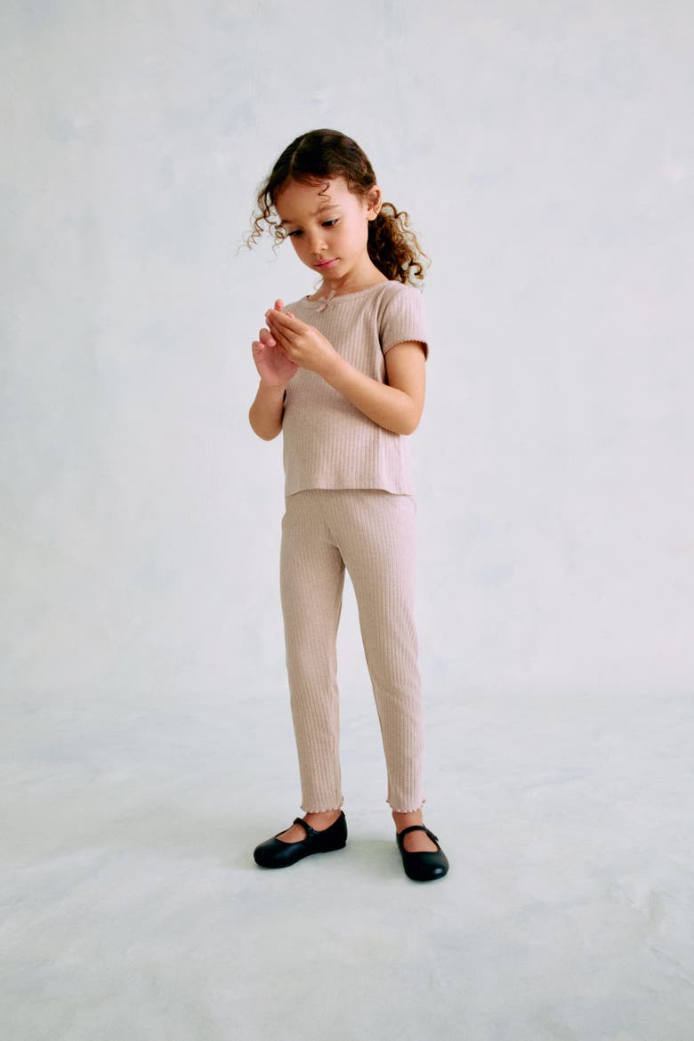 Ribbed Cotton Leggings, Alternate, color, Beige melange