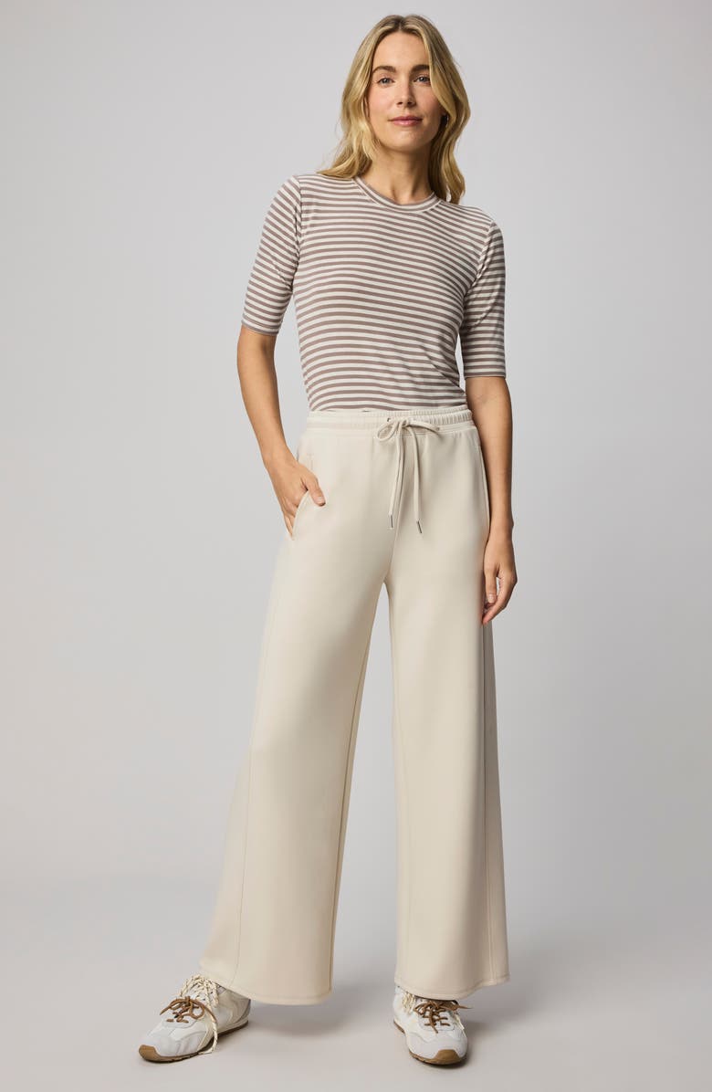 Splendid Scubasoft Wide Leg Drawstring Pants, Alternate, color, Pale Oak White