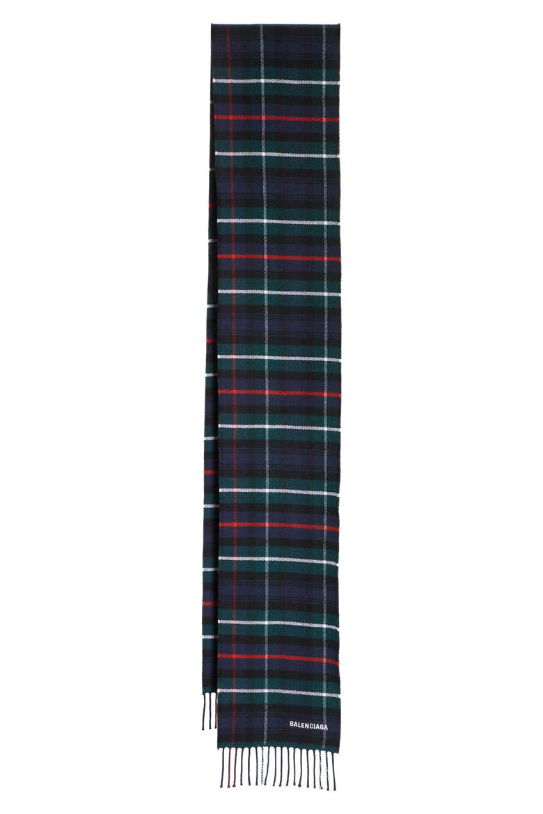 Plaid Logo Scarf, Main, color, DARK GREEN/ BLUE