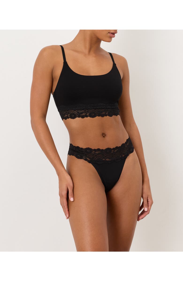 Pact Lace Waist Thong 3-Pack Made With Organic Cotton, Alternate, color, Black