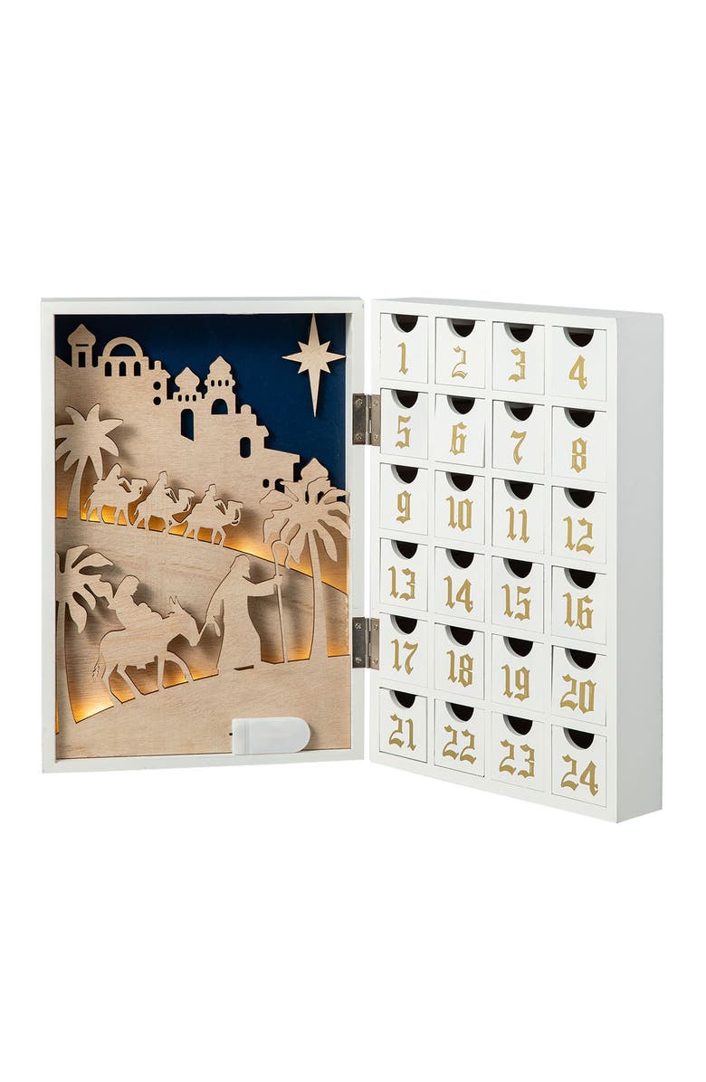 Glitzhome Lighted Wooden Christmas Nativity Advent Countdown Calendar Decor, Main, color, 