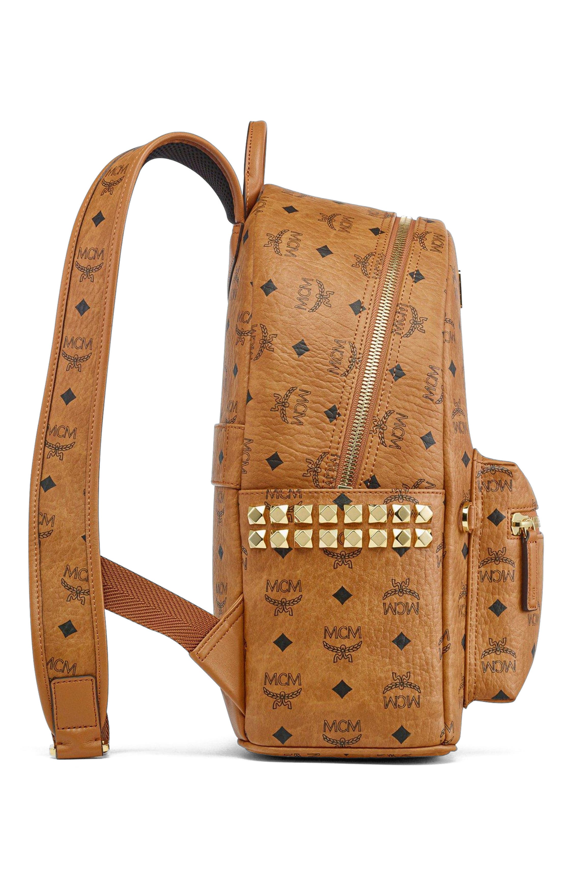Small Stark Side Studs Backpack in Visetos, Alternate, color, Cognac