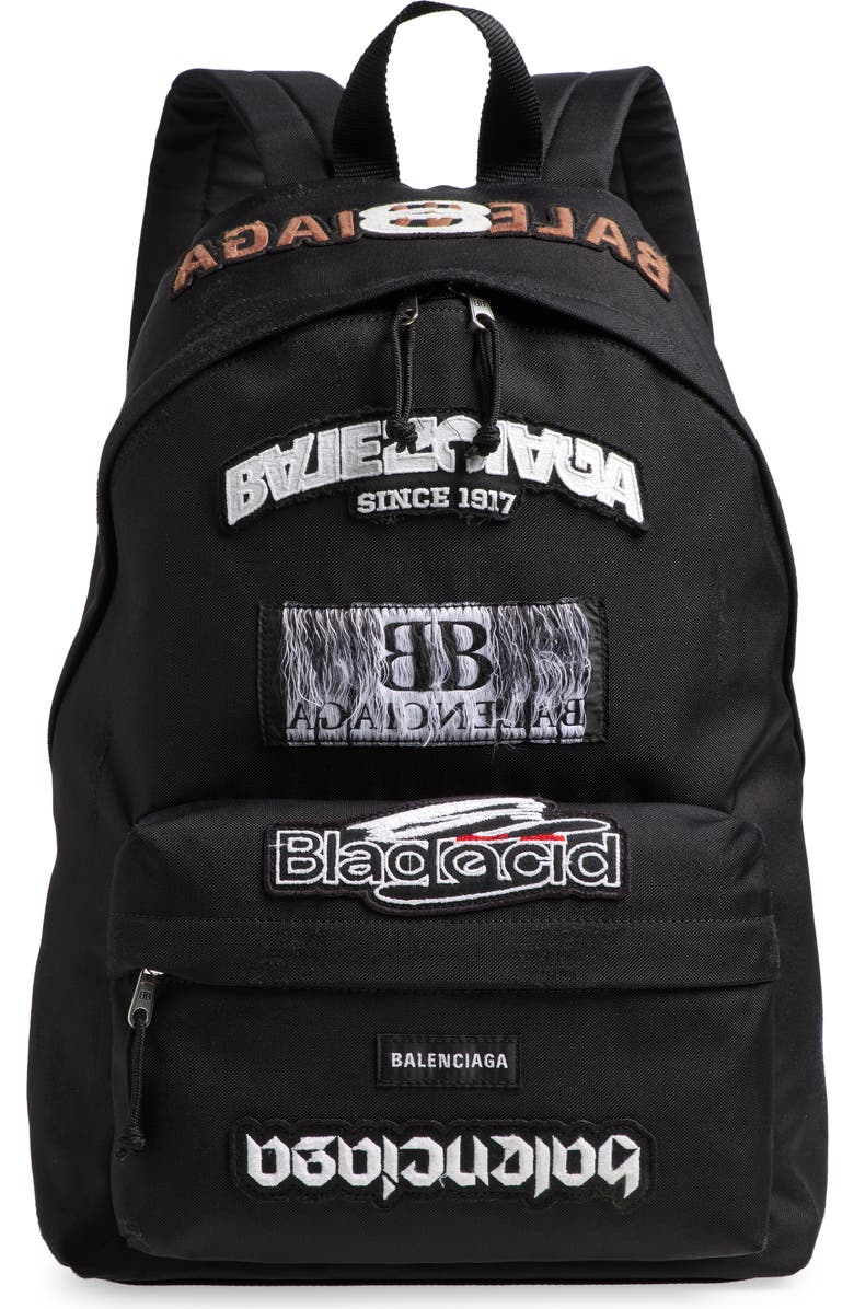 Balenciaga Explorer Patches Backpack, Main, color, Black