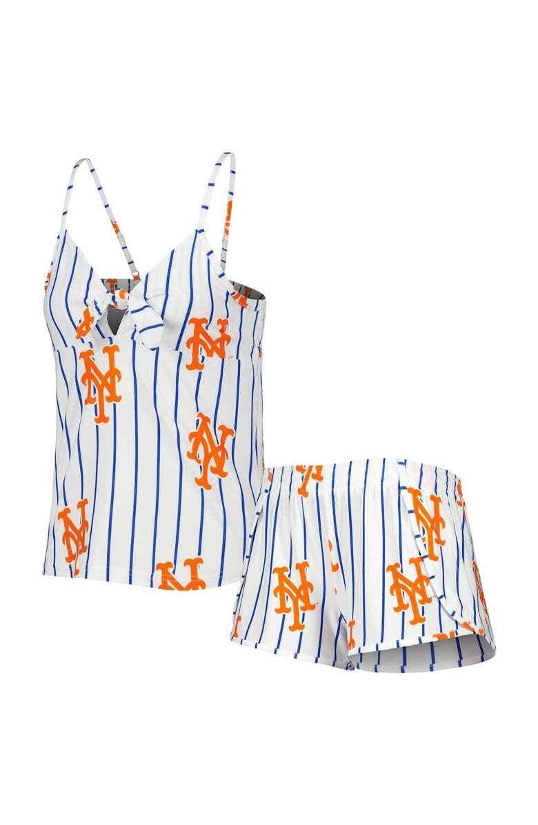CONCEPTS SPORT Women's Concepts Sport White New York Mets Reel Allover Print Tank Top & Shorts Sleep Set, Main, color,