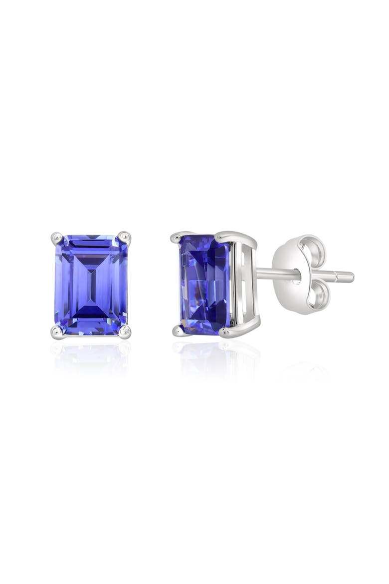Sterling Silver Emerald Cut Tanzanite Earrings, Main, color, Silver