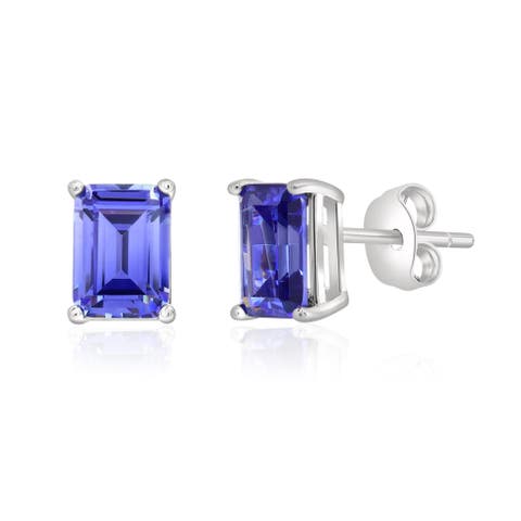 Sterling Silver Emerald Cut Tanzanite Earrings